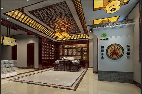 沙河古朴典雅的中式茶叶店大堂设计效果图